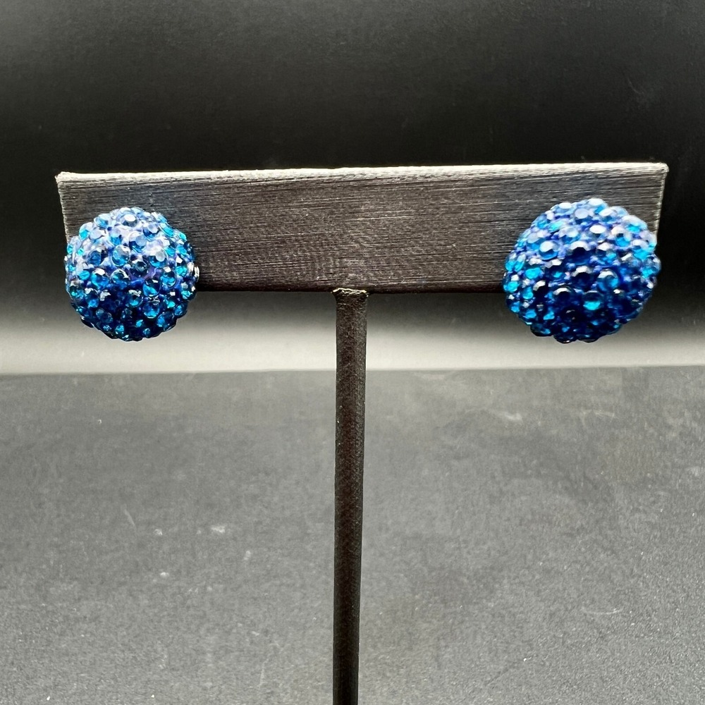 Blue Sparkle Stud Pierced Earrings Small‎ Crystal Clusters